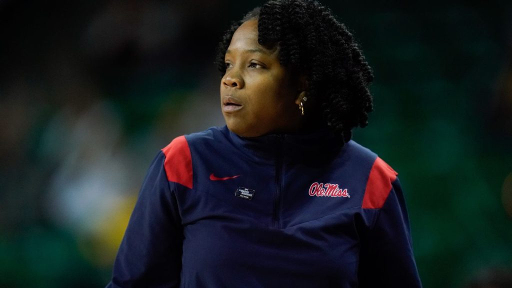 Mar 18, 2022; Waco, Texas, USA; Ole Miss Rebels head coach Yolett McPhee-McCuin looks on against the South Dakota Coyotes during the first half at Ferrell Center. Chris Jones-USA TODAY Sports